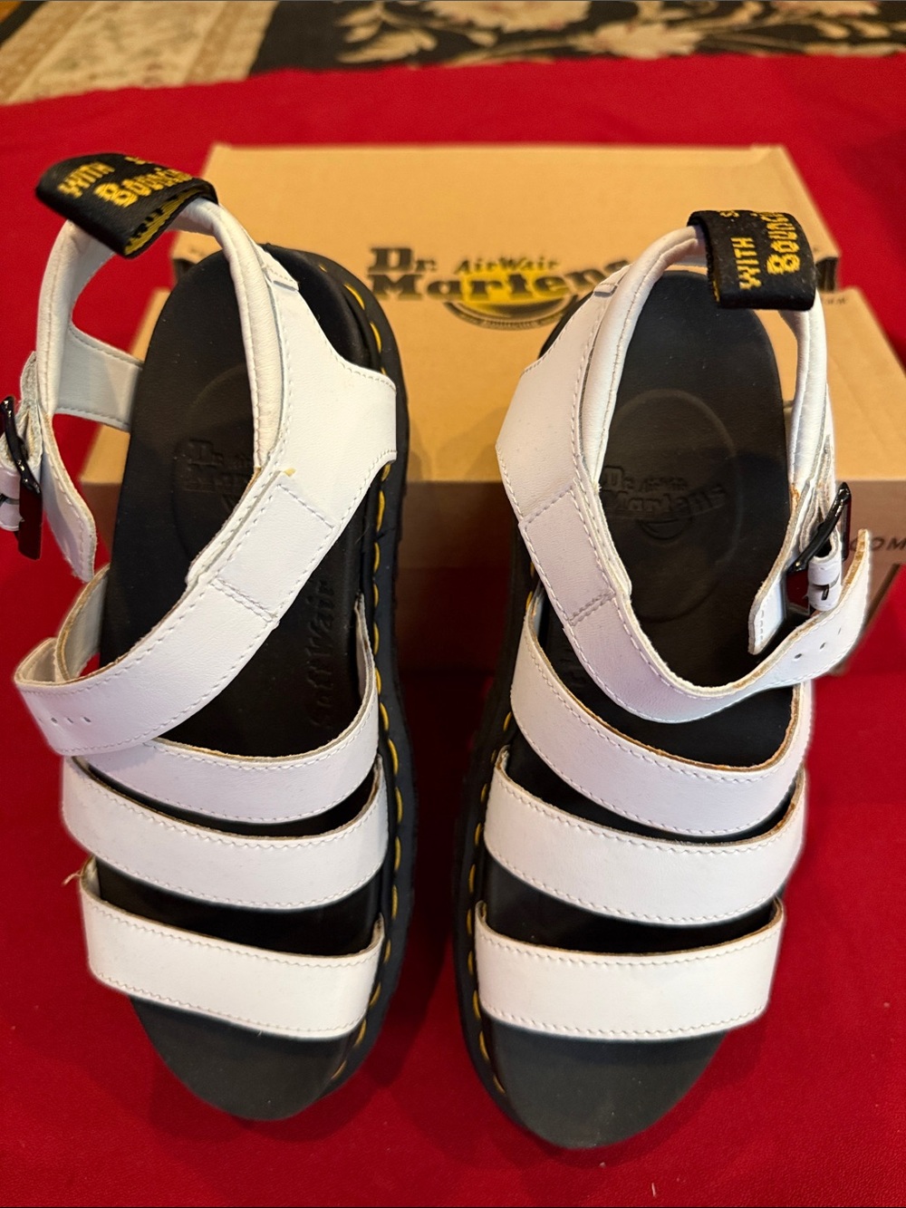 Dr. Martens woman’s white leather straps with black soles Sandals Blaire New